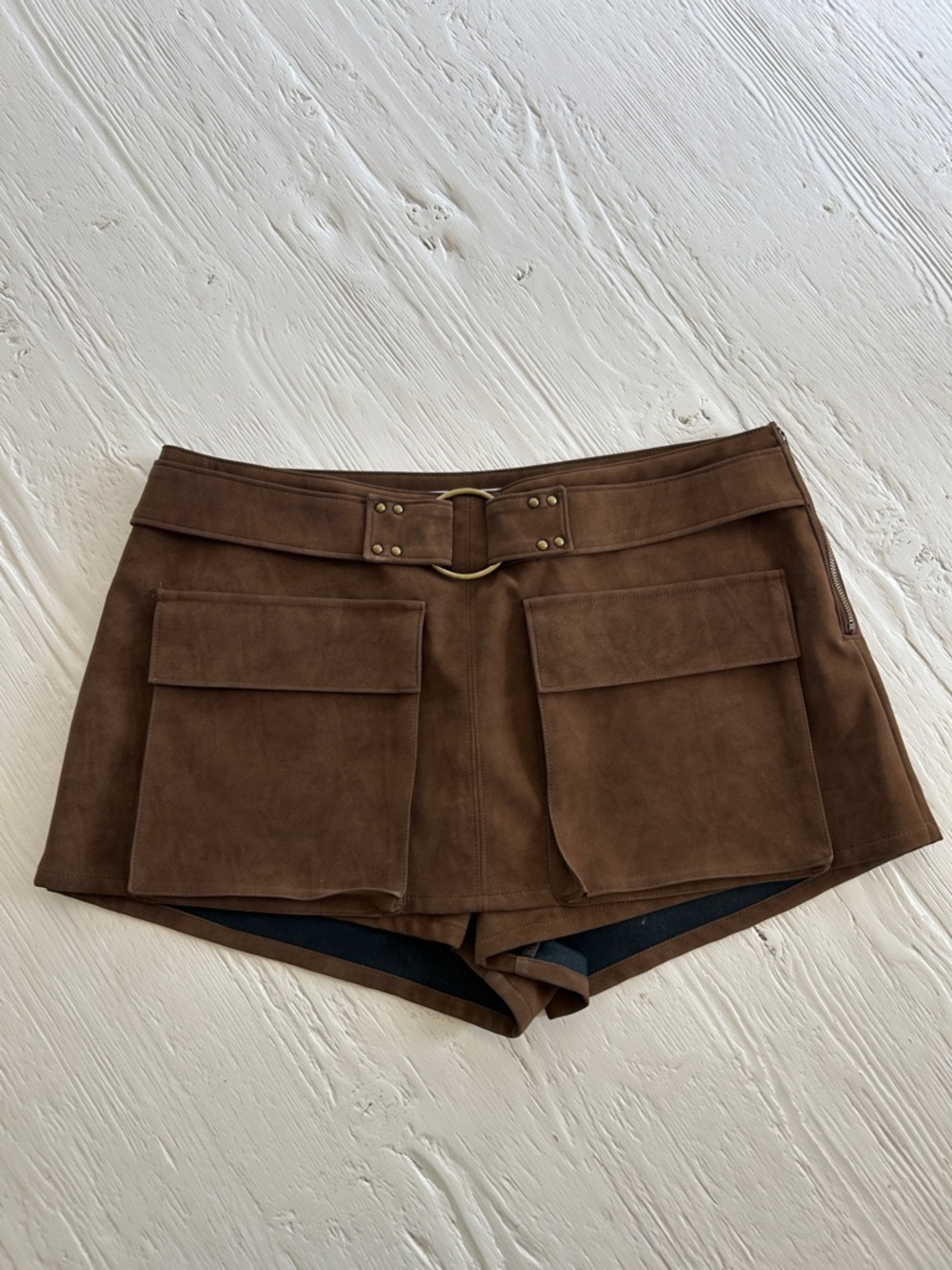 Altar'd State Brown Suede-Look Cargo Skort Shorts
